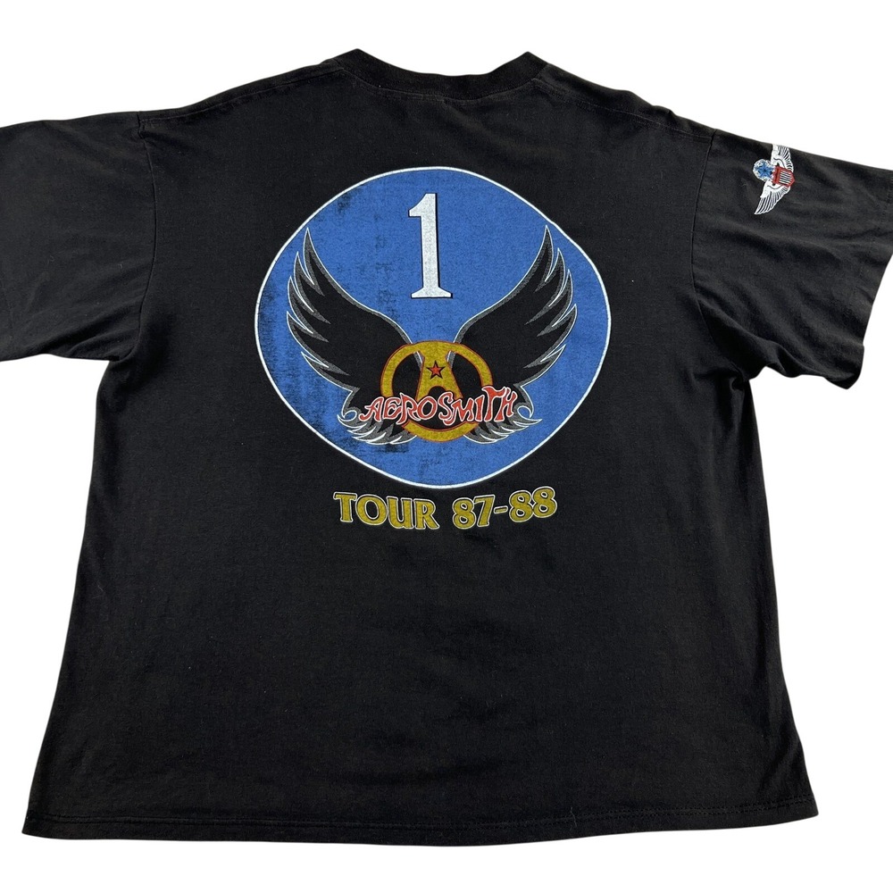 Vtg 80's Tour Aerosmith Aero Force One 1987 T Shirt XL Black Rock Band Spring